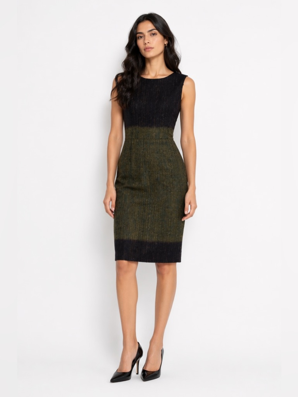 Lafayette 148 Wool Blend Tweed Brown and Green Ombré Dress